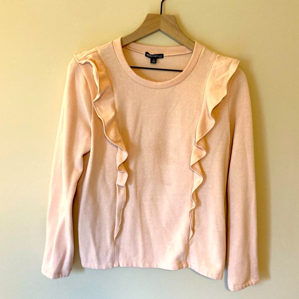 J Crew Mercantile Pink Sweatshirt Ruffled Sweater
